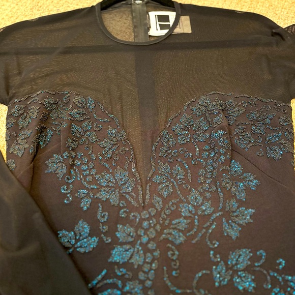 Vintage Tadashi Shoji Black and Blue Mermaid Gown size XS - Picture 4 of 16